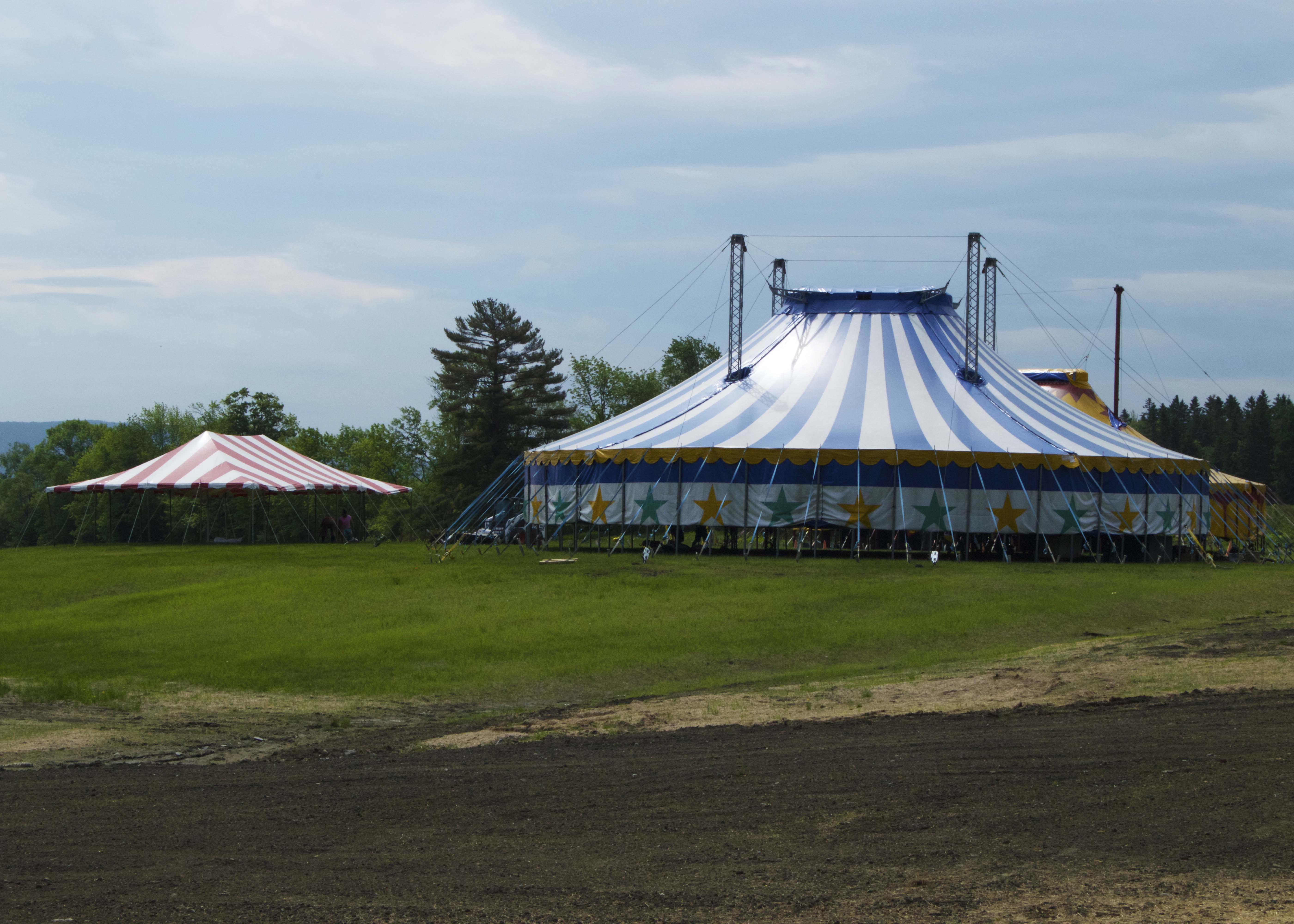 Tents, Mama Mia (Blue) and Natalie (Yellow) at the new Smirkus camp