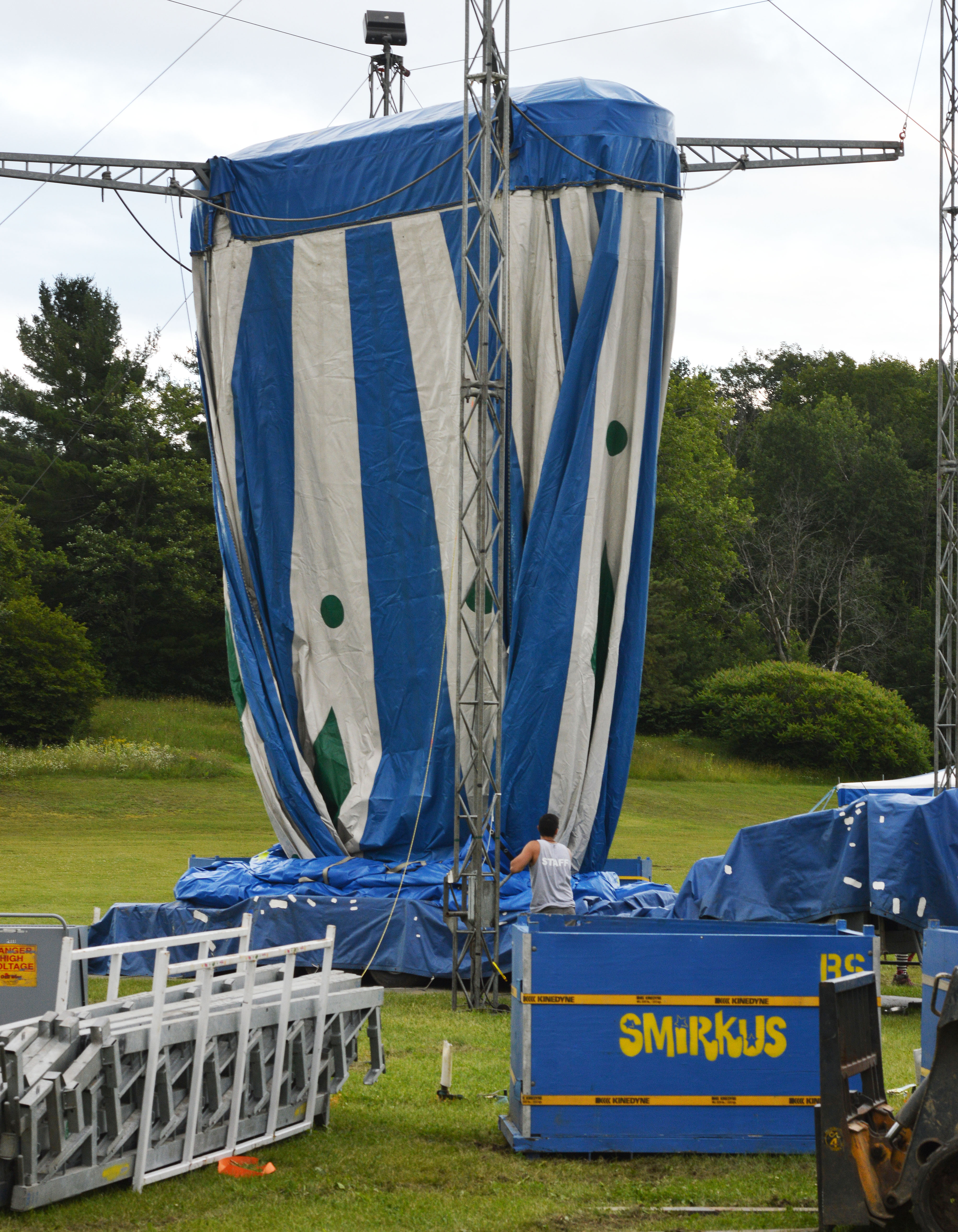 Circus Smirkus Chapiteau going up in Essex Junction, VT.