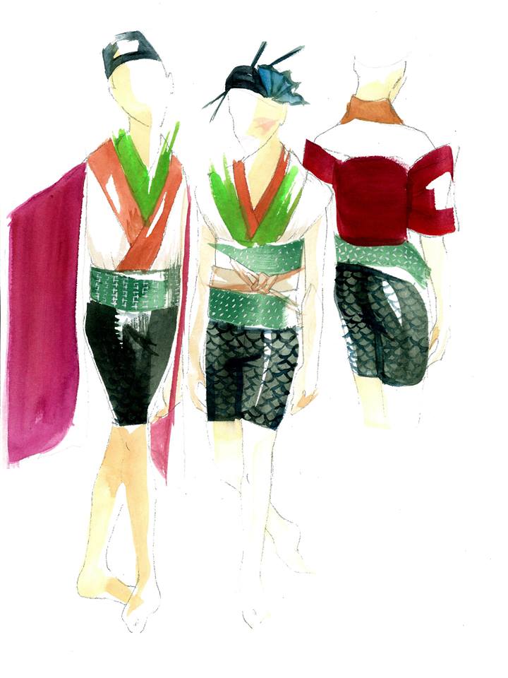 A sample mock up from costume designer, Julie Michael.