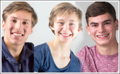 2017 Big Top Tour troupers Sam Landa (left), Sara Norden (center), and 2016 trouper Sam Hollis (right)