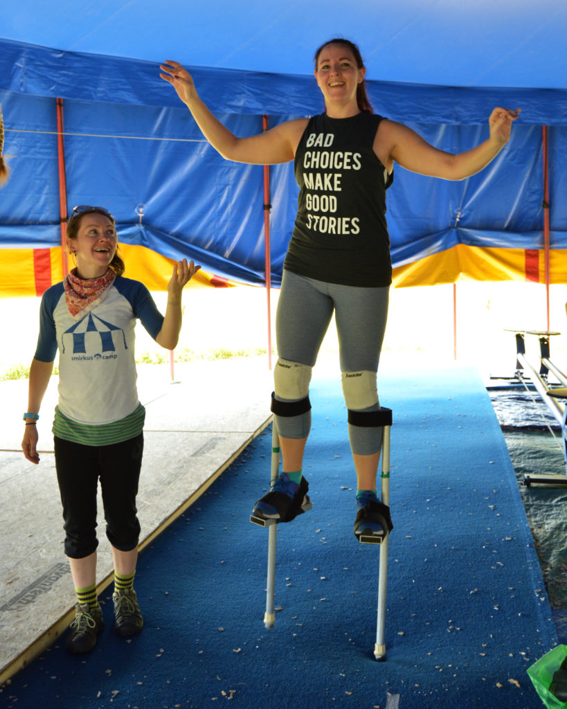 Stilt walking at Big Kid Camp - Circus Smirkus